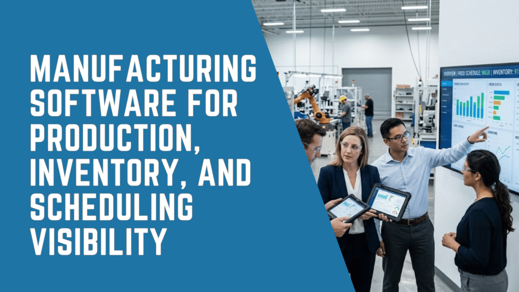 Manufacturing software dashboard showing production, inventory, scheduling, and operational visibility for manufacturers.