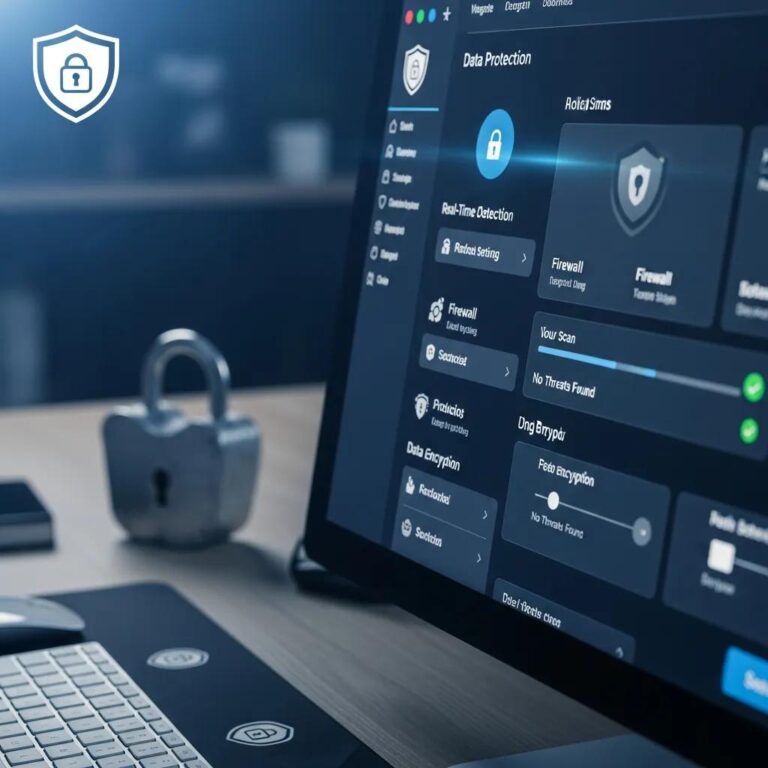 Workspace showing data security tools on a computer screen