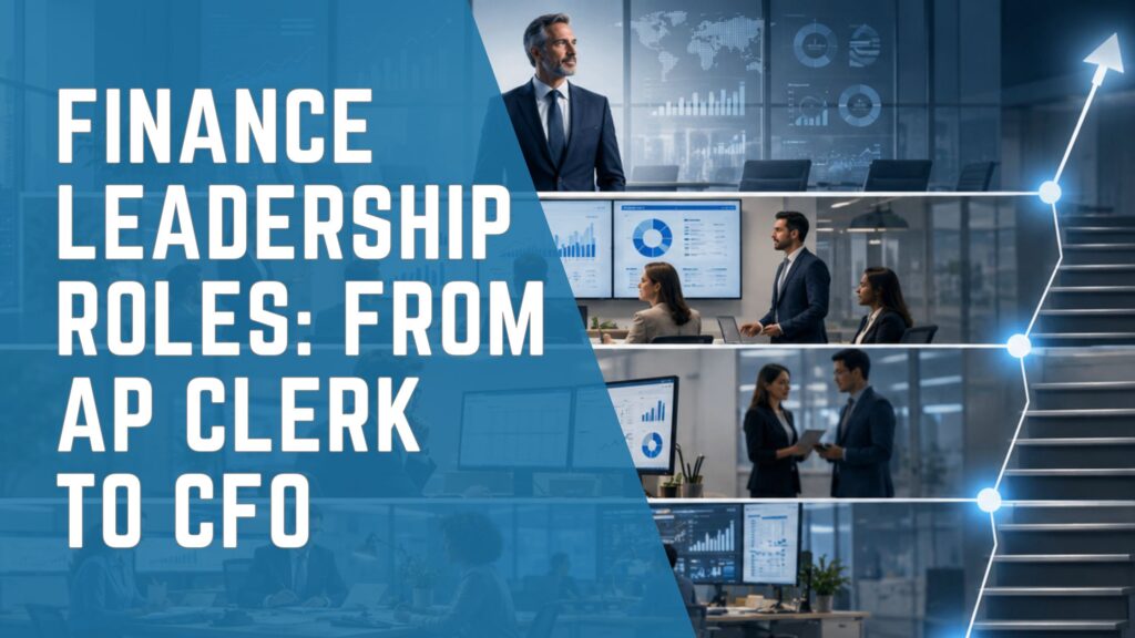 Finance leadership roles progression from Accounts Payable and Accounts Receivable to CFO within a modern finance department hierarchy.