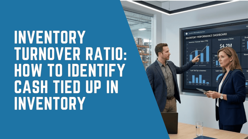 CFO reviewing inventory turnover ratio dashboard to identify excess inventory and cash tied up in stock.