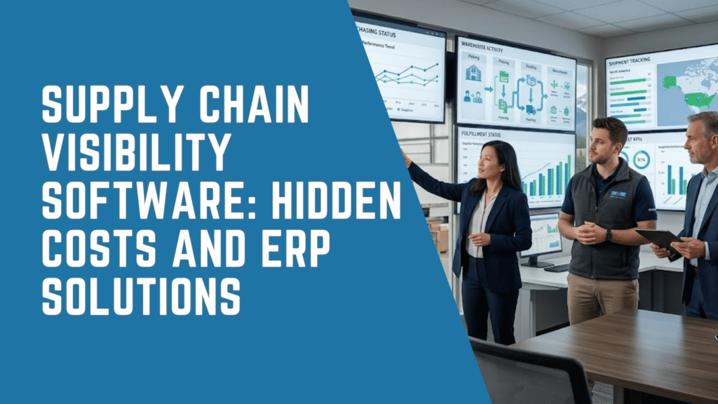 Supply chain visibility software dashboard showing inventory, procurement, warehouse, and fulfillment data.