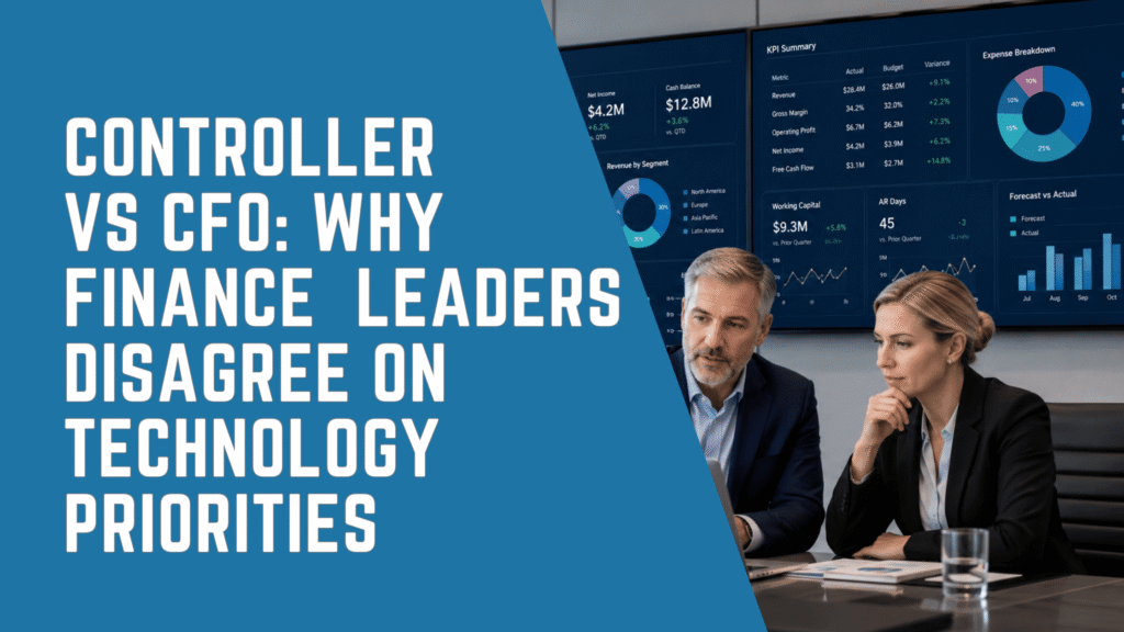 Controller vs CFO reviewing ERP technology priorities and financial reporting dashboardsController vs CFO reviewing ERP technology priorities and financial reporting dashboardsController vs CFO reviewing ERP technology priorities and financial reporting dashboards